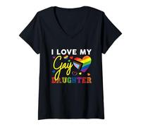 Womens I Love My Gay Daughter LGBT Pride Mom Dad V-Neck T-Shirt