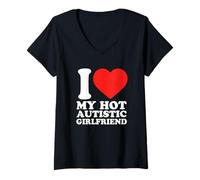 Women's I Love My Hot Autistic Girlfriend Autism Awareness V-Neck T-Shirt