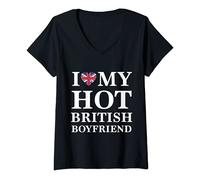 Womens I Love My Hot British Boyfriend Cute Relationship TShirt V-Neck T-Shirt