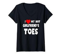 Womens I Love My Hot Girlfriend's Toes - Funny Boyfriend Present V-Neck T-Shirt