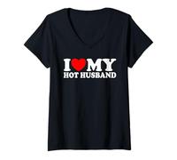 Women's I Love My Hot Husband Funny Romantic Couples Matching Set V-Neck T-Shirt