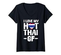 Womens I Love My Hot Thai GF Thailand Girl Thai Girlfriend V-Neck T-Shirt