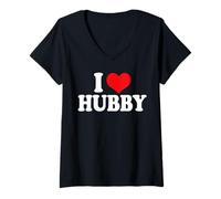 Womens I Love My Hubby Heart Cute Romantic V-Neck T-Shirt