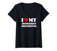 Women's I Love My Hungarian Greyhound Magyar Agár V-Neck T-Shirt