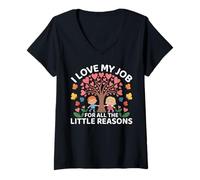 Womens I Love My Job for All The Little Reasons Funny Teacher V-Neck T-Shirt
