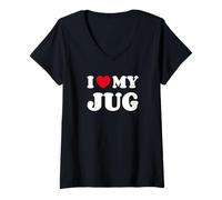 Womens I Love My Jug Dog Owner Heart Jack Russell Terrier Pug Mix V-Neck T-Shirt
