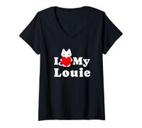 Womens I Love My Louie Cat Owner Pet Kitten Lover V-Neck T-Shirt