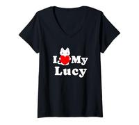 Womens I Love My Lucy Cat Owner Pet Kitten Lover V-Neck T-Shirt