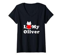Womens I Love My Oliver Cat Owner Pet Kitten Lover V-Neck T-Shirt