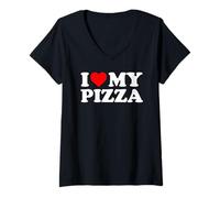 Womens I Love My Pizza - Red Heart V-Neck T-Shirt