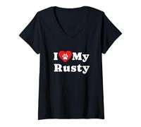 Womens I Love My Rusty Dog Owner Pet Dog Lover V-Neck T-Shirt