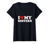 Womens I Love My Sisters - Red Heart V-Neck T-Shirt