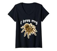 Womens I Love My Tarantula - Curly Hair Tarantula V-Neck T-Shirt