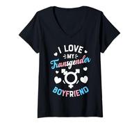 Womens I Love My Transgender Boyfriend T Shirt Gay Pride LGBT Flag V-Neck T-Shirt