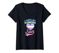 Womens I Love My Transgender Son Cute Proud Mom Dad Parents Heart V-Neck T-Shirt