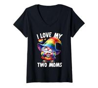 Womens I Love My Two Moms Cute LGBT Gay Ally Gnomes Girls Kids V-Neck T-Shirt