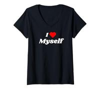 Womens I love Myself with a red heart V-Neck T-Shirt
