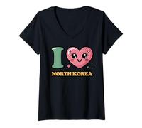 Women's I Love North Korea V-Neck T-Shirt