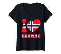 Women's I Love Norway Proud to Be Norwegian Cool Flag Heart Graphic V-Neck T-Shirt