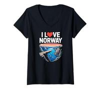 Womens I Love Norway Scenic Fjord View Artwork Design V-Neck T-Shirt