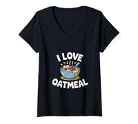 Womens I Love Oatmeal Bowl Fruit Honey Fun V-Neck T-Shirt