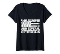Women's I Love One Woman and Several Motorcycles Funny Biker V-Neck T-Shirt