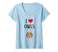 Womens I Love Owls I Heart Owls Birdie Lover Nocturnal Bird Watcher V-Neck T-Shirt