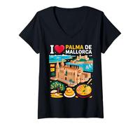 Women's I Love Palma De Mallorca Spain Travel Souvenir V-Neck T-Shirt
