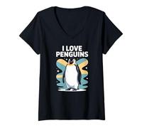 Womens I Love Penguins Cute Penguin Enthusiast V-Neck T-Shirt