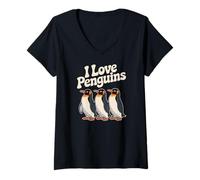 Womens I Love Penguins Cute Penguin Lovers V-Neck T-Shirt