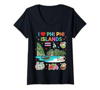 Women's I Love Phi Phi Islands Thailand Travel Souvenir V-Neck T-Shirt