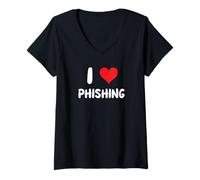 Womens I Love Phishing - Heart - Scam Scammer Fraud Audit Control V-Neck T-Shirt