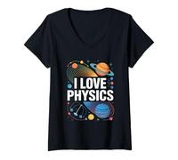 Womens I Love Physics Cosmic Planets Design V-Neck T-Shirt