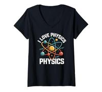 Womens I Love Physics Physics E=MC² Atom Model V-Neck T-Shirt