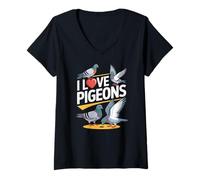 Womens I Love Pigeons Bird Watching Fun V-Neck T-Shirt