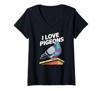Womens I Love Pigeons Cute Bird Lovers V-Neck T-Shirt