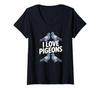 Womens I Love Pigeons Enthusiast Urban Birdwatching V-Neck T-Shirt