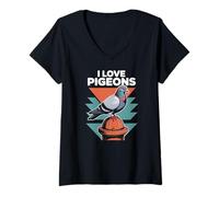 Womens I Love Pigeons Retro Urban Birdwatching V-Neck T-Shirt