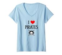 Womens I love Pirates I heart Pirates Halloween Sailor Pirate lover V-Neck T-Shirt