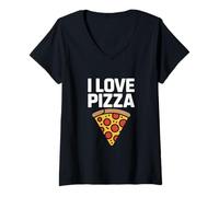 Womens I Love Pizza Slice Cheesy Delight Fun V-Neck T-Shirt