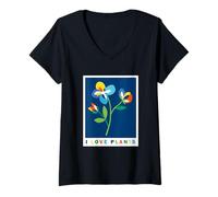 Womens I Love Plants Colorful Flowers Gardener Minimalist V-Neck T-Shirt