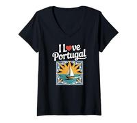 Womens I Love Portugal Nautical Sunshine Escape V-Neck T-Shirt