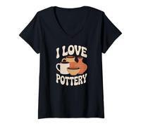 Womens I Love Pottery Creative Clay Vessels Art V-Neck T-Shirt