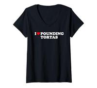 Women's I Love Pounding Tortas Funny Taco Food Lover Statement Pun V-Neck T-Shirt