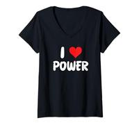 Womens I Love Power Heart Politics Electricity Power Plant Solar V-Neck T-Shirt