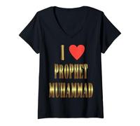 Womens I Love Prophet Muhammad, Islamic Faith & Peace Design V-Neck T-Shirt