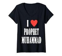 Womens I Love Prophet Muhammad, Islamic Faith & Peace Design V-Neck T-Shirt