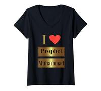 Womens I Love Prophet Muhammad, Islamic Faith & Peace Design V-Neck T-Shirt