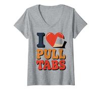 Women's I Love Pull Tab Midwest Gambling Ticket Bingo Gamblers V-Neck T-Shirt