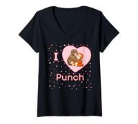 Women's I Love Punch The Baby Monkey Hearts V-Neck T-Shirt